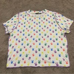 Color Bunny Rabbit Print Raw Hem Crop Top Size L